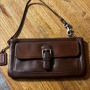 Coach Brown Leather Wristlet Clutch